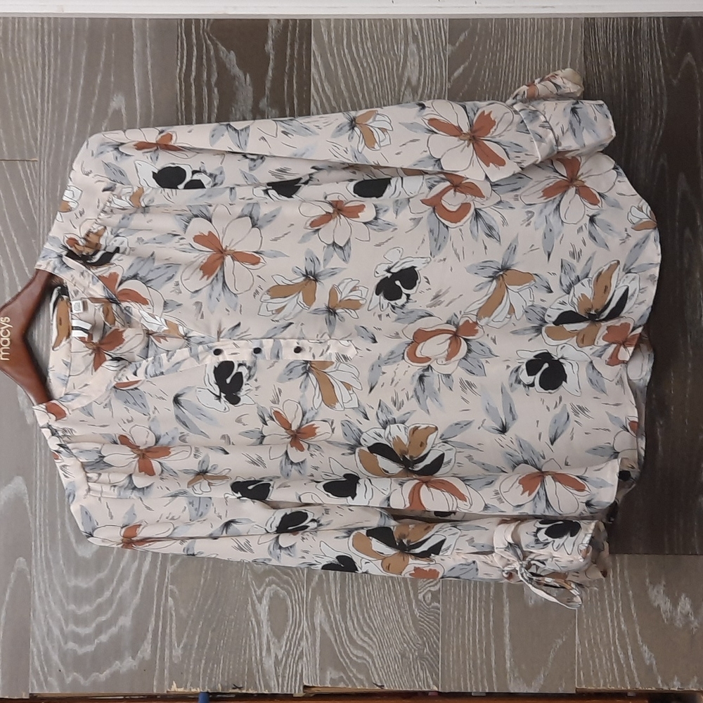 Jules & Leopold Floral Blouse - Cream, Black, Brown